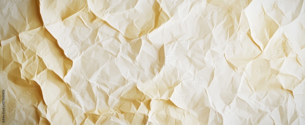 The background is made of crumpled paper, with light yellow and white colors. The texture of the crinkled paper creates an interesting pattern that adds depth to your design or text. The background is made of crumpled paper, with light yellow and white colors. The texture of the crinkled paper creates an interesting pattern that adds depth to your design or text.