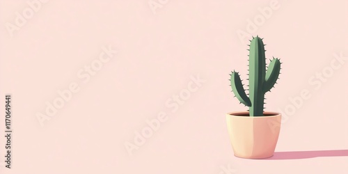 Minimalist Cactus in Beige Pot on Soft Pink Background