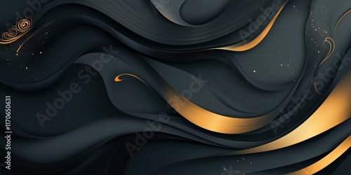 Luxurious Dark Abstract Design with Golden Highlights