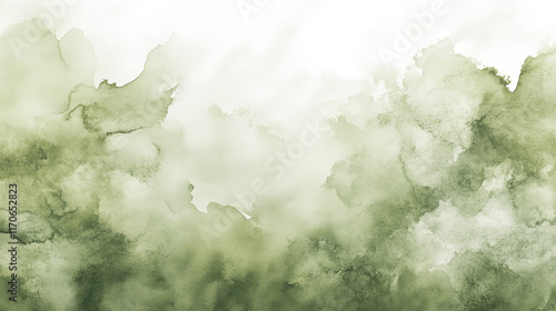 Olive green watercolor abstract texture isolated on transparent background