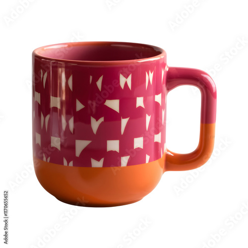 A Fuchsia and Orange Designer Patterned Mug With a Smooth, Glossy Finish photo