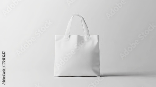 A simple yet elegant white tote bag, designed for showcasing brand identities on blank surfaces. photo