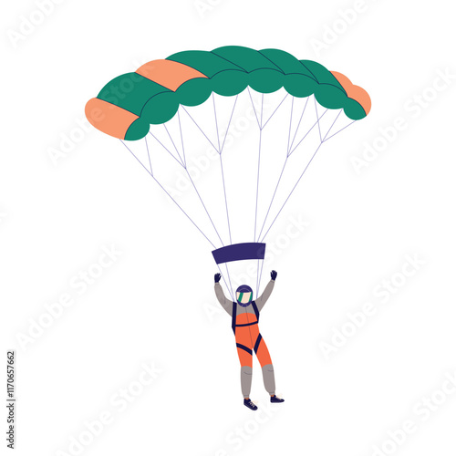 Man Skydiver in Flight Free Falling with Parachute Vector Illustration