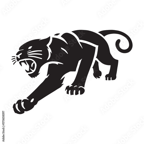 Bold Attacking Panther silhouette for unique projects - Attacking Panther black vector
