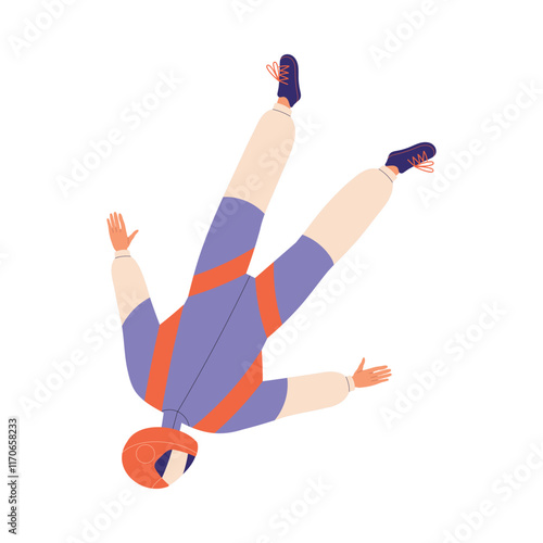 Man Skydiver in Flight Free Falling with Parachute Vector Illustration