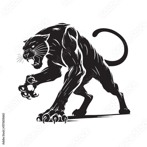 Powerful Attacking Panther silhouette for creative projects - Attacking Panther illustration - minimallest panther vector
