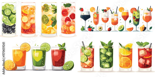 Vibrant Assorted Fruit and Cocktail Drinks
