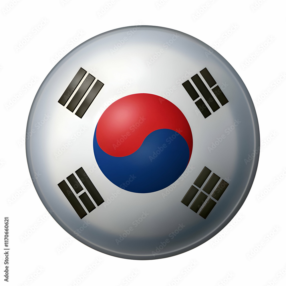 The South Korean Flag. a Circular Design with White Background and Red and Blue Yin-Yang Symbol. The South Korean Flag. a Circular Design with White Background and Red and Blue Yin-Yang Symbol.