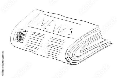 Fresh newspaper hand drawn doodle, latest news, contour drawing, latest publishing. Sketchy news paper stack, local or world news.