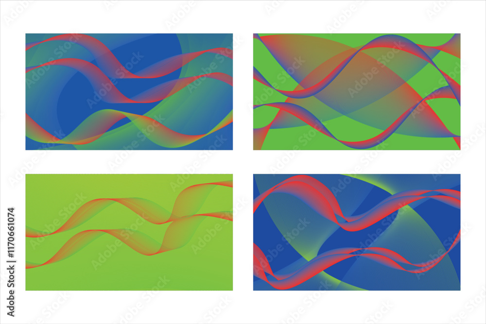 Obraz premium Abstract colorful waves with bright blue and green hues bundle background