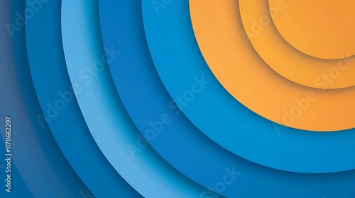 A blue and orange striped background with a blue circle in the middle photo