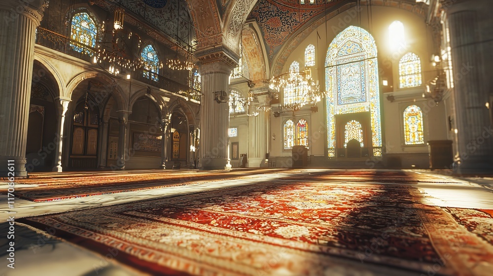 Obraz premium A grand interior of a large cathedral with a marble floor and high ceilings, suitable for use in architectural, historical or spiritual contexts