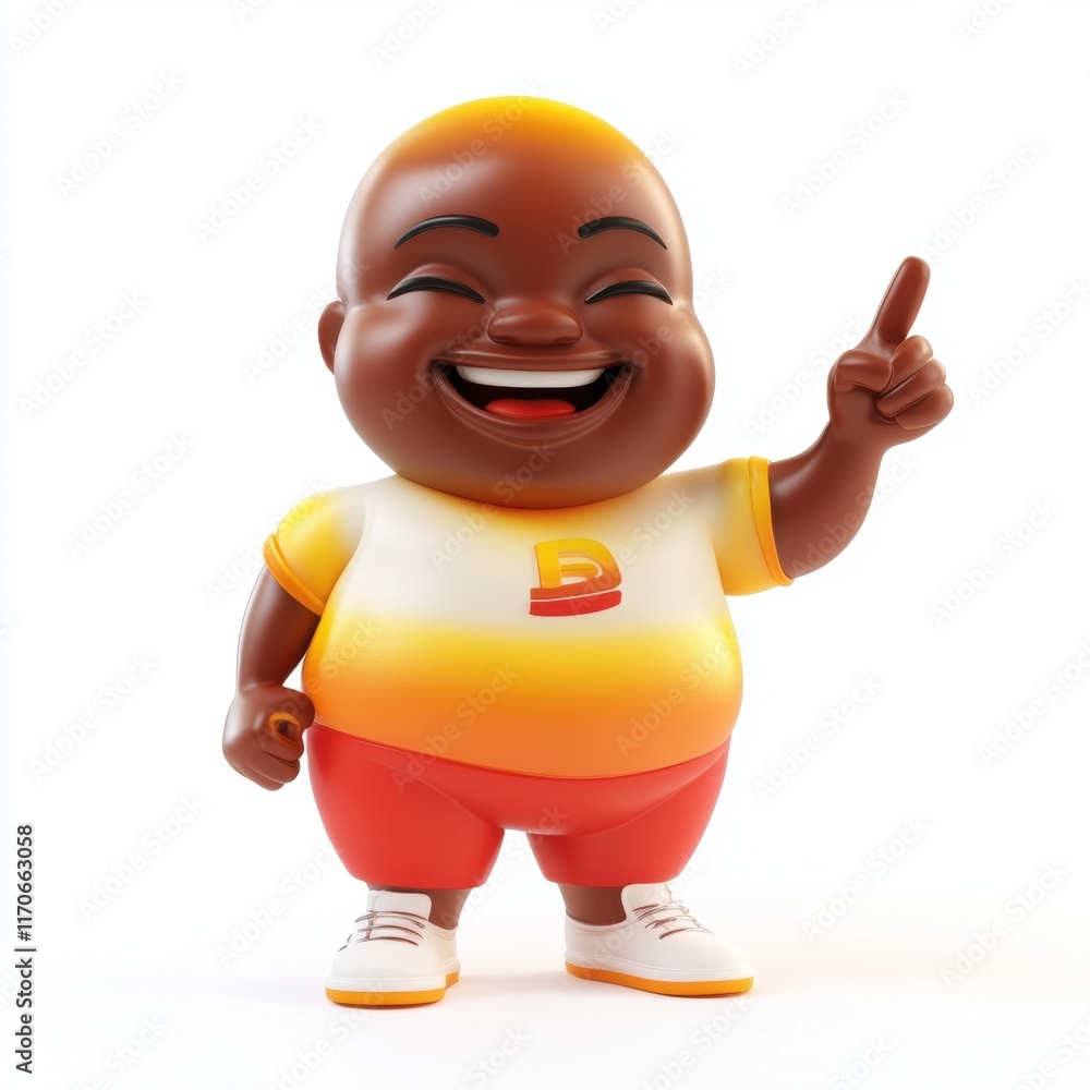 A cheerful african american character with a big smile, wearing a colorful outfit and gesturing playfully. A cheerful african american character with a big smile, wearing a colorful outfit and gesturing playfully.