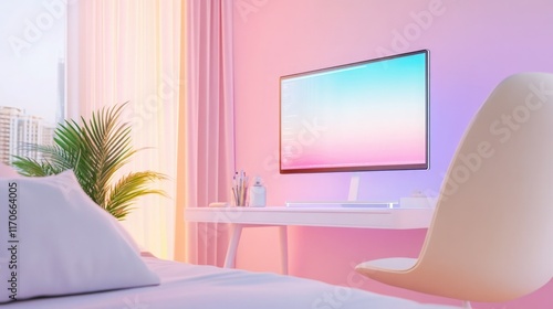 Futuristic Bedroom with AIControlled Lighting and Modern Design photo