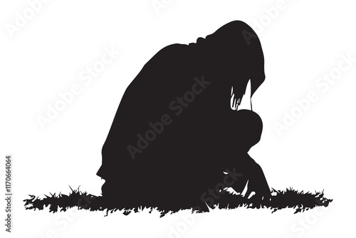 Sad girl silhouette vector illustration