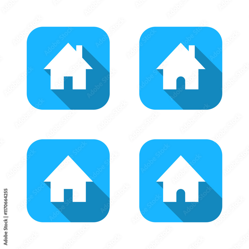 House, home icon set with long shadow. Homepage sign symbol on blue square House, home icon set with long shadow. Homepage sign symbol on blue square