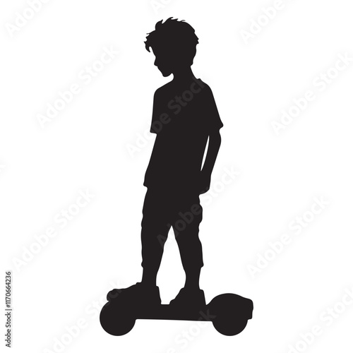 Kids riding hoverboard silhouette vector illustration