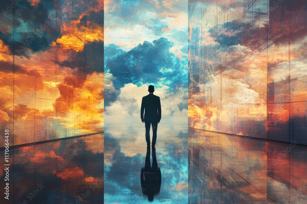 Abstract Business Vision with Dreamy Background and Silhouette Figure Abstract Business Vision with Dreamy Background and Silhouette Figure