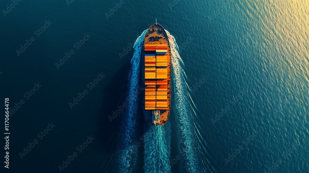 Aerial View of a Cargo Ship Sailing on the Ocean Aerial View of a Cargo Ship Sailing on the Ocean
