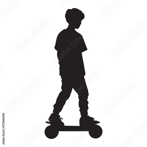 Kids riding hoverboard silhouette vector illustration