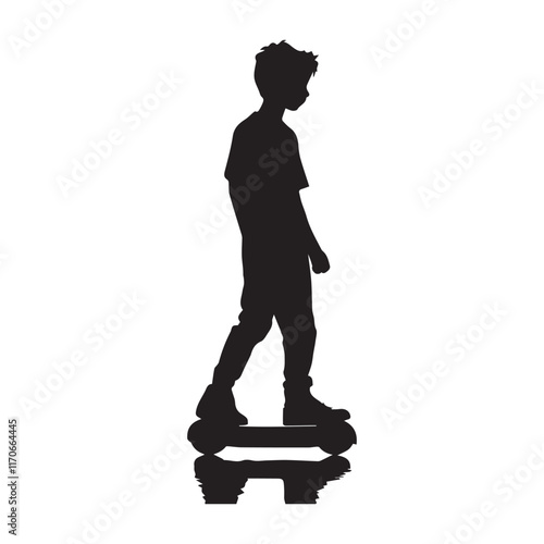 Kids riding hoverboard silhouette vector illustration