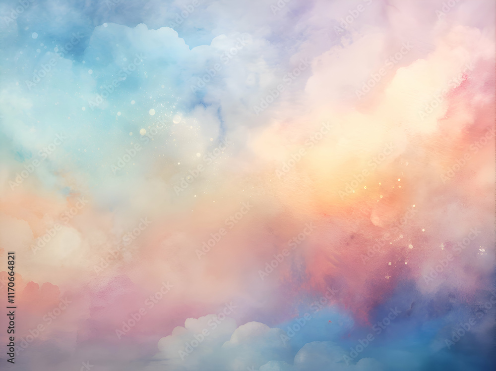Dreamy Watercolor Sky with Soft Clouds and Sparkling Dust. Dreamy Watercolor Sky with Soft Clouds and Sparkling Dust.