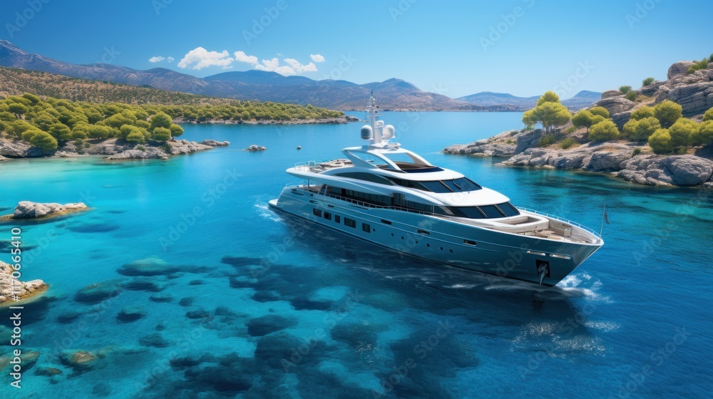 Obraz premium Luxury Yacht Cruising in a Turquoise Bay