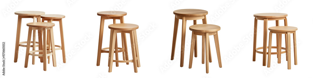 Elegant wooden stools and chairs in a minimalist contemporary design style perfect for modern dining rooms kitchens bars and other residential or commercial interior spaces Elegant wooden stools and chairs in a minimalist contemporary design style perfect for modern dining rooms kitchens bars and other residential or commercial interior spaces