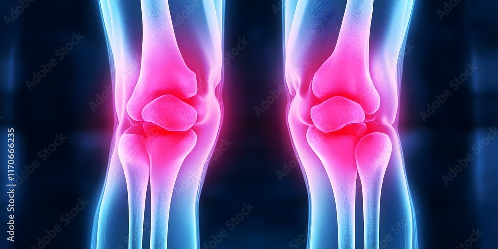 A digital illustration of human knees, highlighting joint structures in vibrant colors, emphasizing their anatomy and mechanics. Concept Digital Art Techniques, Human Anatomy Illustration A digital illustration of human knees, highlighting joint structures in vibrant colors, emphasizing their anatomy and mechanics. Concept Digital Art Techniques, Human Anatomy Illustration
