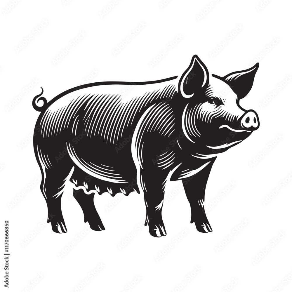 Fototapeta premium Minimalistic pig silhouette for modern design projects - Pig black vector 