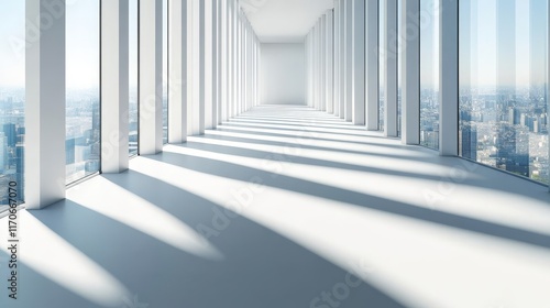 Modern White Office Interior with Glass Walls  Minimalist Corporate Workspace  Bright Lighting  Business Environment Design Concept