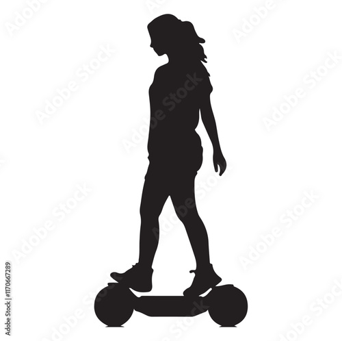 Girl riding hoverboard silhouette vector illustration