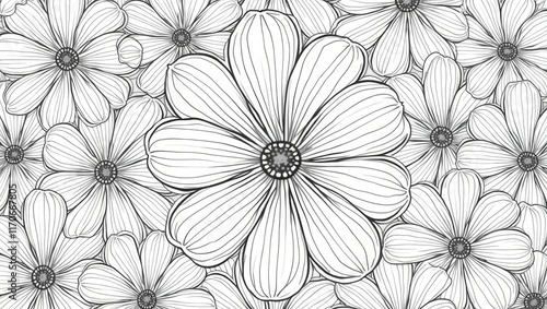 Wallpaper Mural Seamless monochrome floral pattern with intricate hand-drawn flower details, ideal for wallpapers, textiles, and elegant design projects. Torontodigital.ca