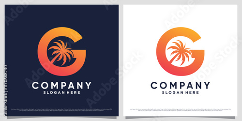 Initial letter g with palm tree icon and modern unique concept