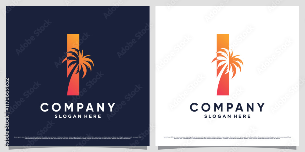 Obraz premium Initial letter i with palm tree icon and modern unique concept