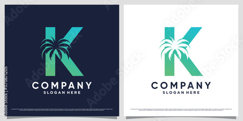 Initial letter k with palm tree icon and modern unique concept