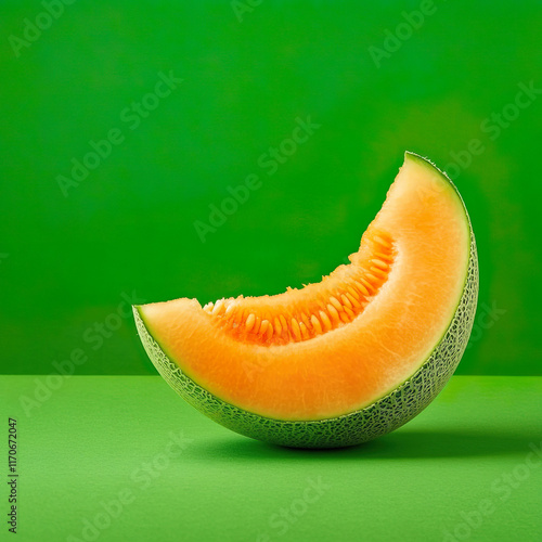 A front view sliced fresh melon sweet pulpy mellow isolated on green photo