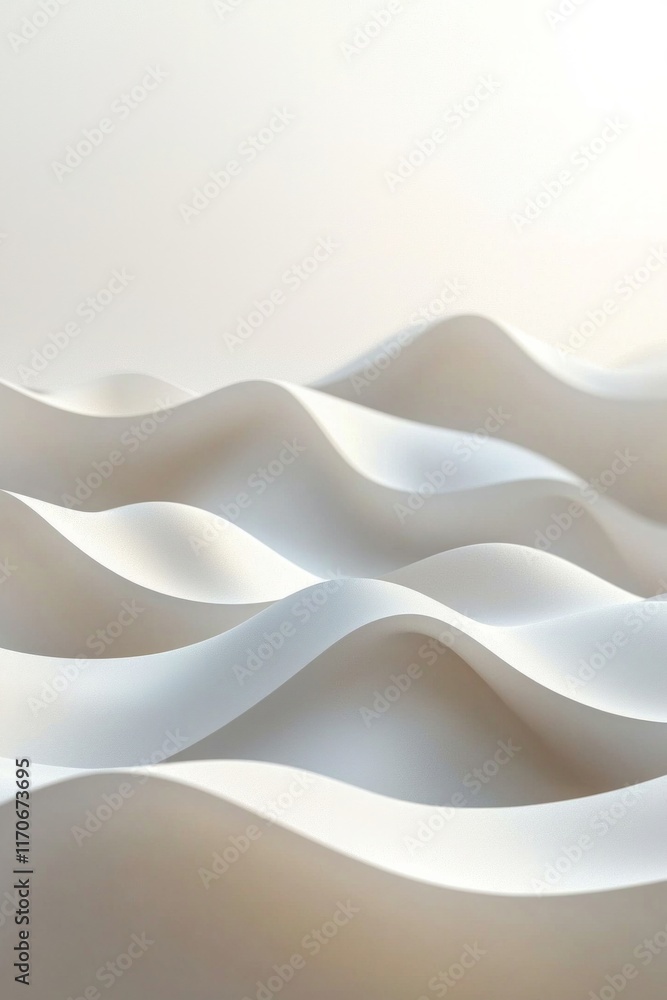 Obraz premium Three-dimensional abstract shape of hills and waves, soft light reflection in white color
