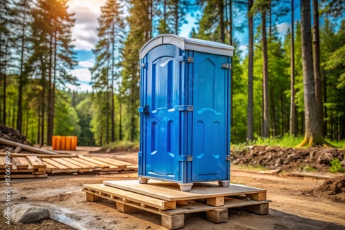 Eco-Friendly Portable Toilet on Construction Site: Macro Detail