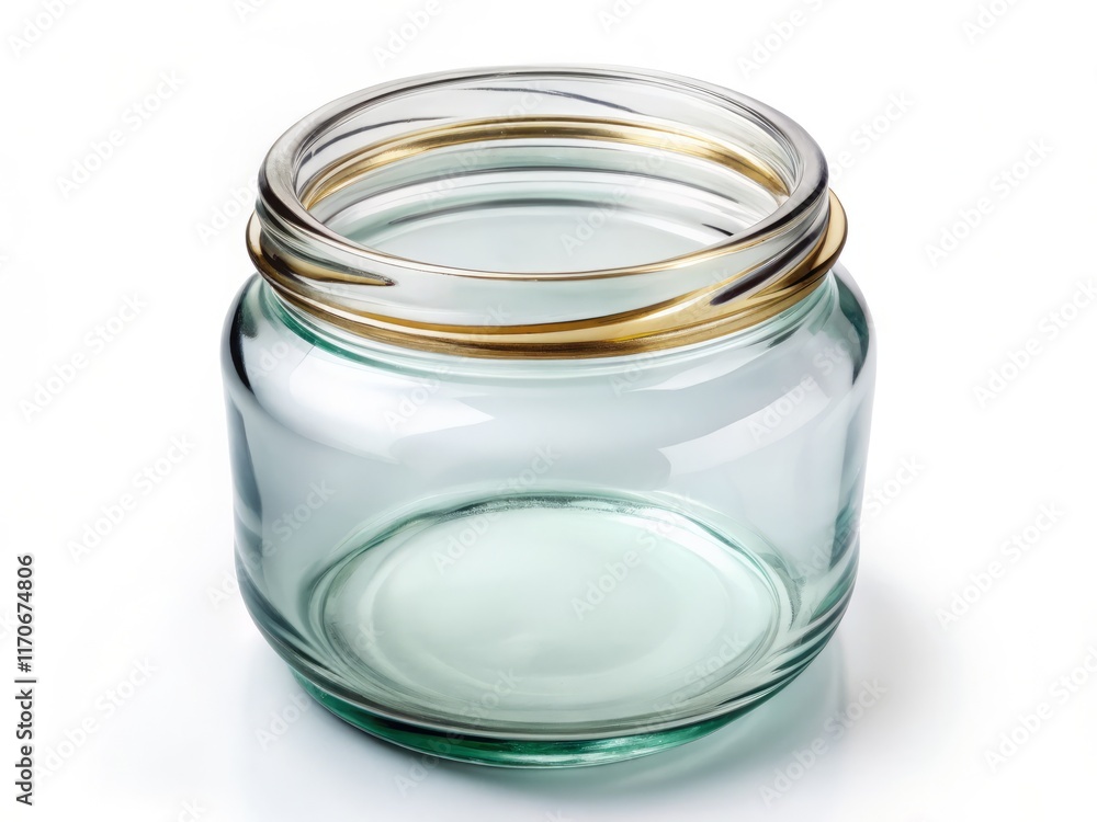 Empty Glass Jar, Isolated on White Background, Clipping Path, Aerial View Empty Glass Jar, Isolated on White Background, Clipping Path, Aerial View