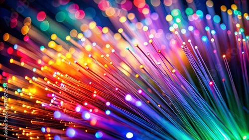 Extreme Close-up of Fiber Optic Cables, Internet Web Network, Digital Data, Technology Background