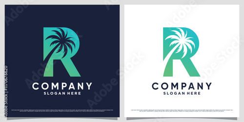 Initial letter r with palm tree icon and modern unique concept