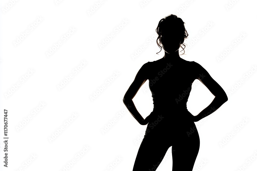 Fototapeta premium Silhouette of a Confident Woman Posing Against a White Background