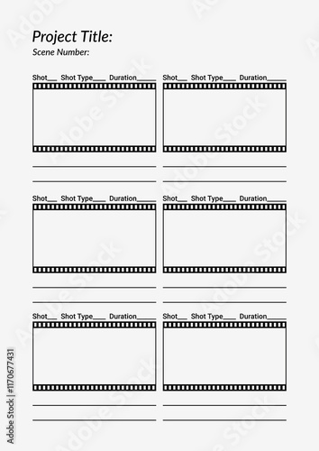 Professional film storyboard template. Perfect for Filmmakers, Designers & Animators. Movie storyboard layout, ideal for scene planning