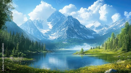 Serene Mountain Lake Landscape With Lush Greenery