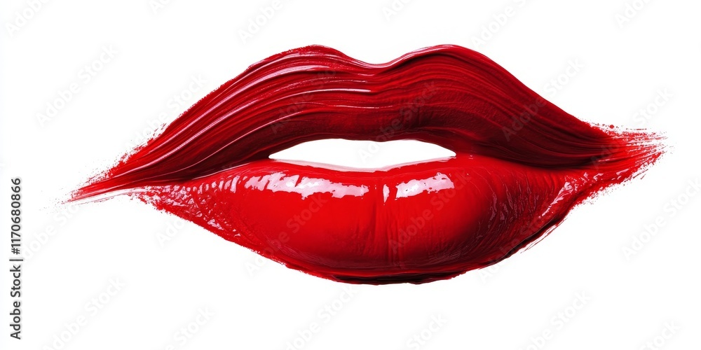 Glossy Red Lips with Vibrant Color on a White Background Glossy Red Lips with Vibrant Color on a White Background