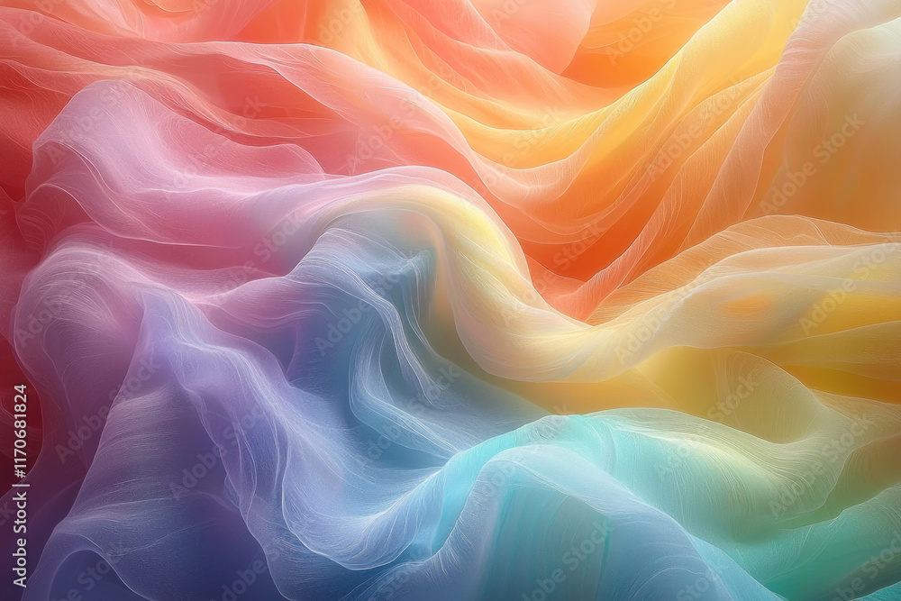 Fototapeta premium Flowing rainbow pastel sheer fabric background.