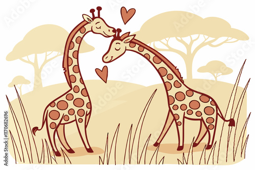 Love in the Wild: Giraffes Creating a Heart with Their Long Necks and Heart-Shaped Spots