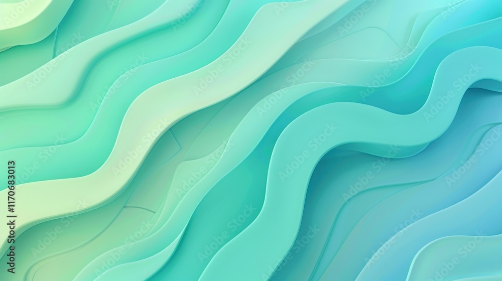 Fototapeta premium Flat soft color gradient background, blending pastel blues and greens, clean and calming, perfect for serene compositions.