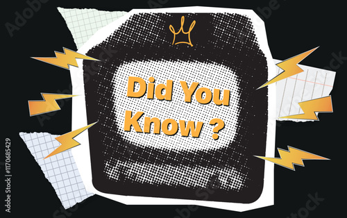 Did you know question in Modern retro TV halftone collage element with retro dotted texture. Halftone retro tv paper collage sticker.